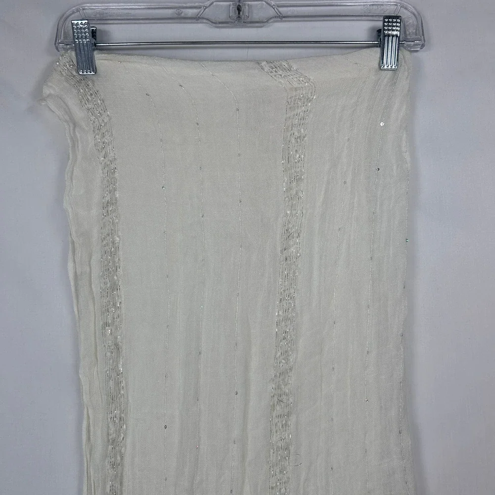 Van Heusen Cream Shimmer Wrap Scarf – Sheer Metallic Stripe Long Stole
